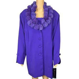 Vintage Harmony New York Womens 24W Purple Jacket w/ Removable Pom‎ Poms Collar